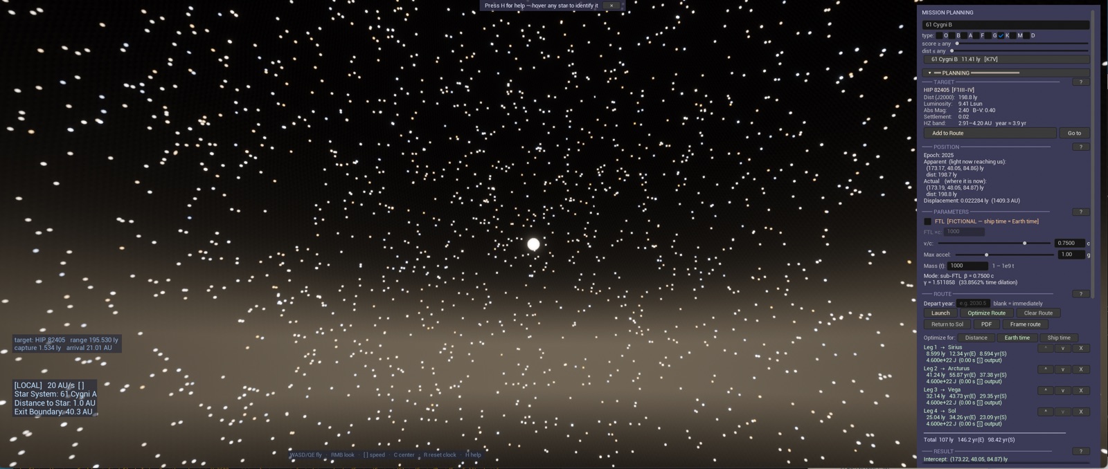 61 Cygni B at one astronomical unit, the galactic band stretching behind it